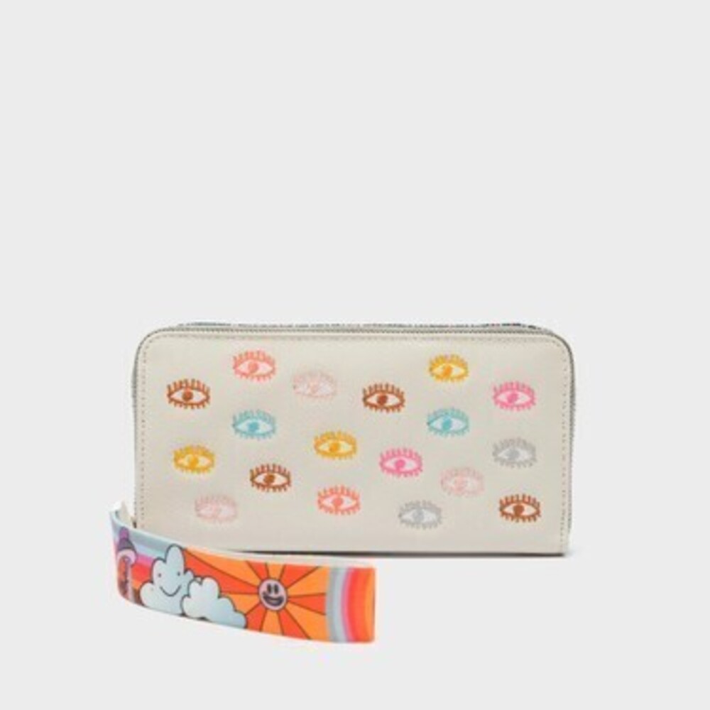 Francis Cream Leather Wallet - Groovy Rainbow Design